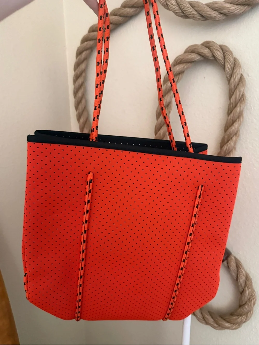 New 15” Orange Neoprene waterproof Tote beach pool Bag with Zip Pouch